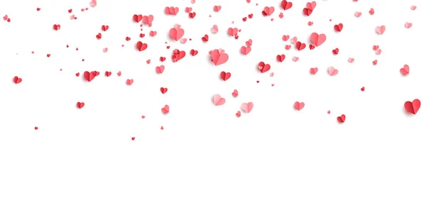 Red Heart Love Confetti Valentijnsdag Verspreid Patroon Falling Hearts Confetti — Stockvector