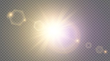 Vektör şeffaf güneş ışığı özel lens ışık efekti. PNG