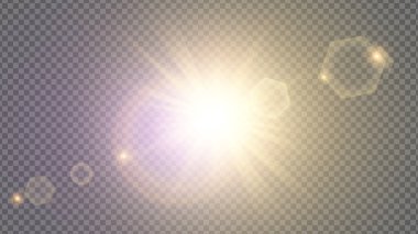 Vektör şeffaf güneş ışığı özel lens ışık efekti. PNG