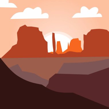 Düz Tasarımda Orange Hill Çölü manzarası