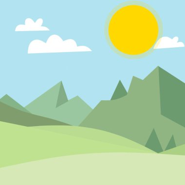 Yeşil çimenli dağ manzarası, vektör illüstrasyonu