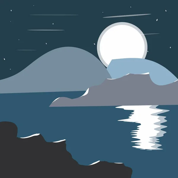 Νυχτερινός Σκοτεινός Ωκεανός Και Βουνό — Διανυσματικό Αρχείο
