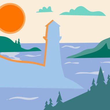 Deniz feneri öğleden sonra Düz Tasarım 'da.