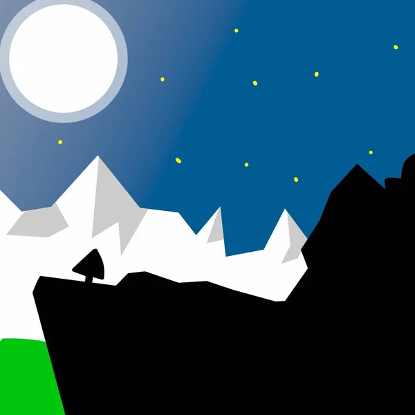 Night Sky Landscape Mountains Moon Stars Illustration — Stock Vector