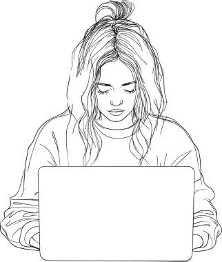 Laptop Simgelerinde Evden Çalışan Güzel Kadın Bağımsız Seti