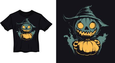 Korkunç Balkabağı Sihirli Cadılar Bayramı 2D Görüntü İki Renkli T-Shir