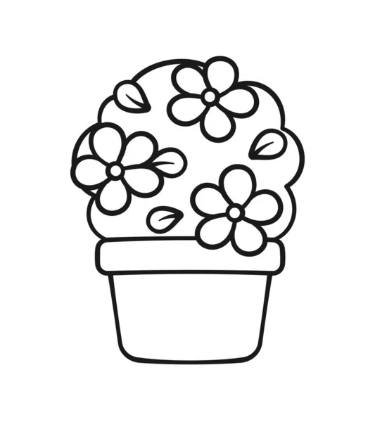 Zimmerpflanze Blumentopf Niedlichen Cartoon Umreißen Kunst Illustration Gärtnern Landwirtschaft Malbuch — Stockvektor