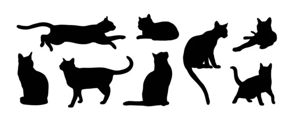 Black Cat Silhouette アブストラクト異なるポーズでセットします 走りなど アイコン ロゴベクトルイラスト — ストックベクタ