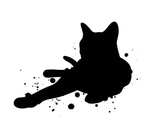 Силуэт Черной Кошки Чернильными Брызгами Абстрактная Иллюстрация — стоковый вектор