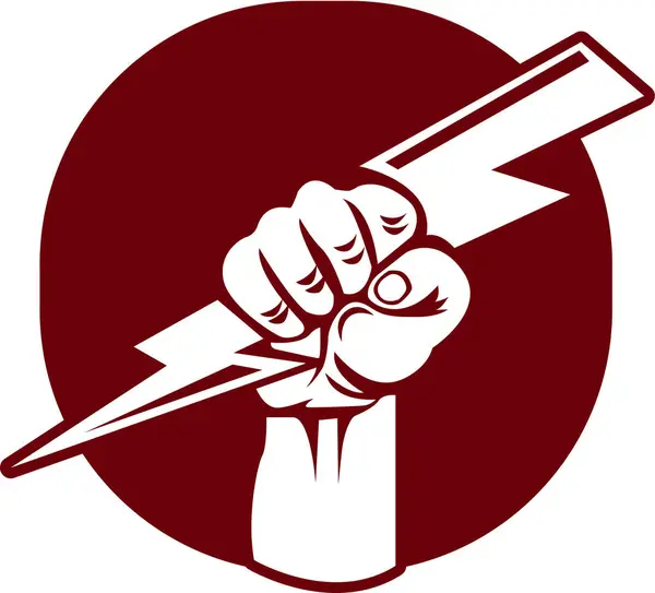 El ele tutuşan yıldırım simgesi logo olabilir.
