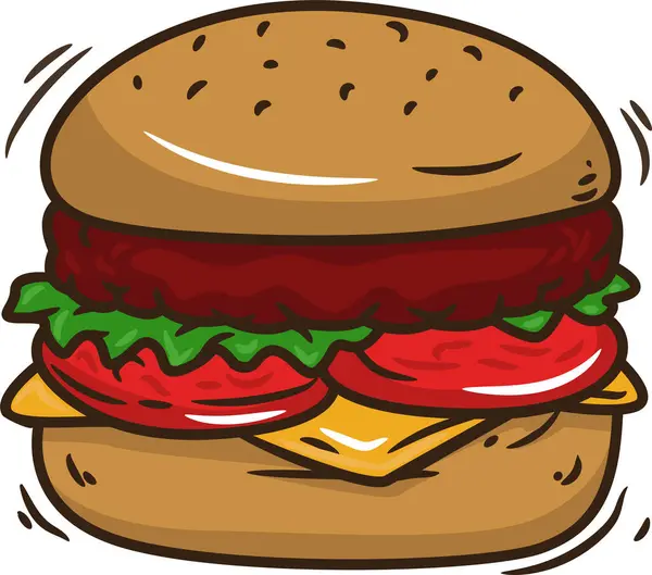 Etli peynir ve sebzeyle doldurulmuş hamburger çizimi