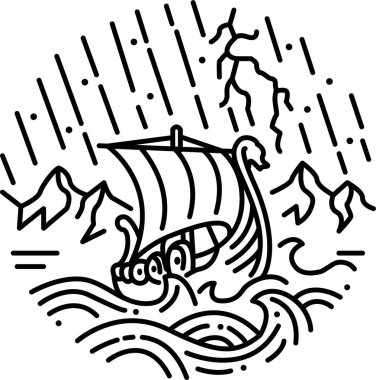 Icon of a cruise ship going through a storm and big waves