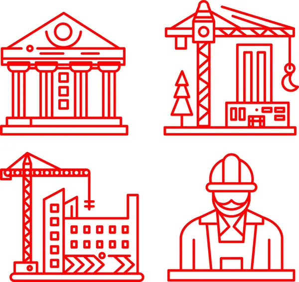 Set of icons for building project companies in outline style