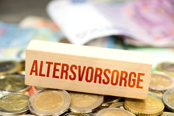 Närbild Bild Träblock Med Upphandling Provision Inskription Eurosedlar Och Euromynt — Stockfoto