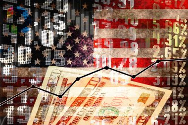 ABD bayrağı ve dolar banknotları ile finansal büyüme kavramı