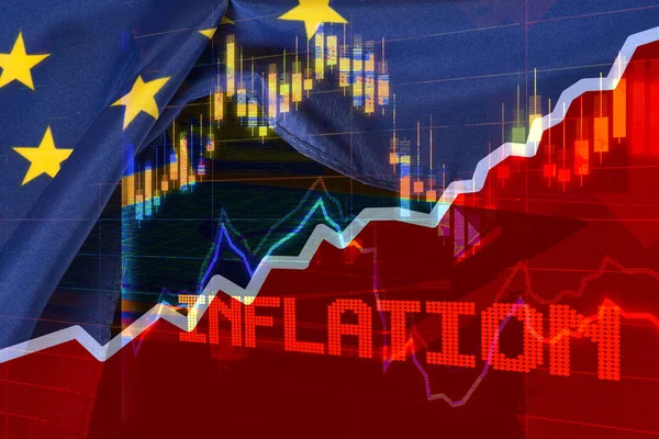 Finansal Grafiği Enflasyon Arkaplanı Olan Avrupa Birliği Bayrağı — Stok fotoğraf