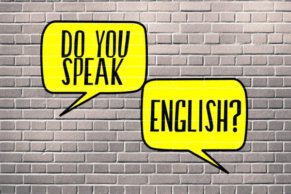 Collage Illustration You Speak English Inscription Speech Bubbles Brick Wall — Stock Photo, Image