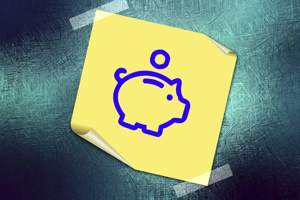 piggy bank illustration on sticky note paper
