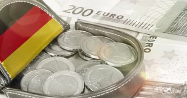 Bir cüzdan, Almanya bayrağı ve avro banknotları ve sikkeler