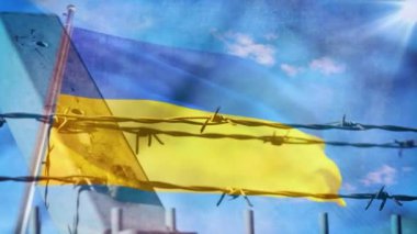 Dikenli teller ve Ukrayna bayrağı