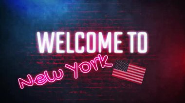 ABD bayrağı ve neonu New York 'a hoş geldiniz