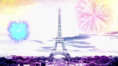 Paris, Eyfel Kulesi ve renkli havai fişekler