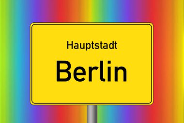 Gökkuşağı renkli arka planda Berlin 'in başkenti.