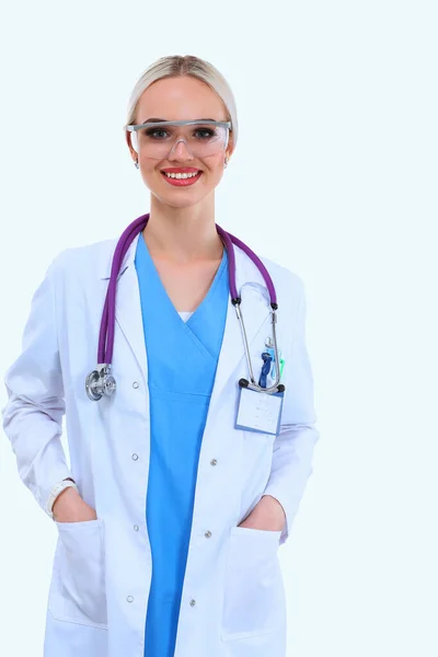 白い背景に隔離された女性医師の肖像画 — ストック写真