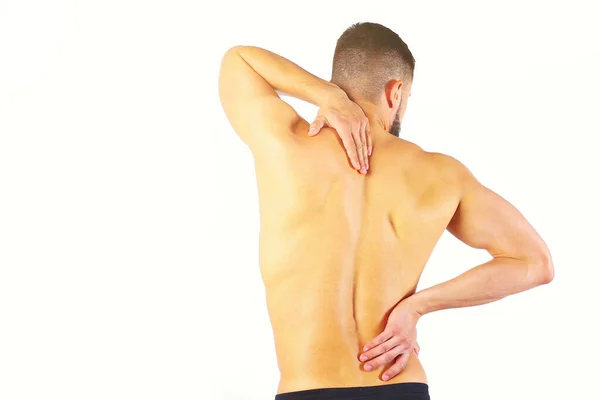 Ung Man Hålla Nacken Smärta Medicinska Begrepp — Stockfoto