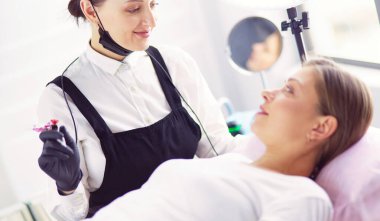 Mikrobleyding kaşlar akışında bir Güzellik Salonu.