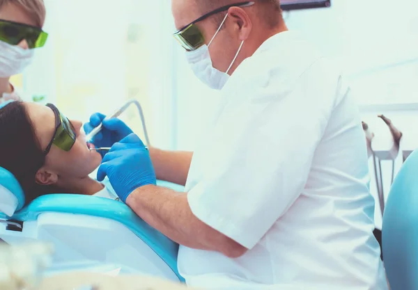 Man Dentist Working His Patients Teeth — Stock Photo, Image