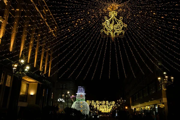 Luces Navidad Muñeco Nieve Gigante Ciudad Vigo Spai — Foto de Stock