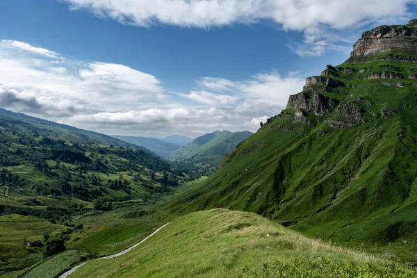 Beautiful view of green valley in the mountains, Miera Valley, Valles Pasiegos, Cantabria, Spain