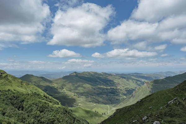 Views of green valley in the mountains, Miera Valley, Valles Pasiegos, Cantabria, Spain