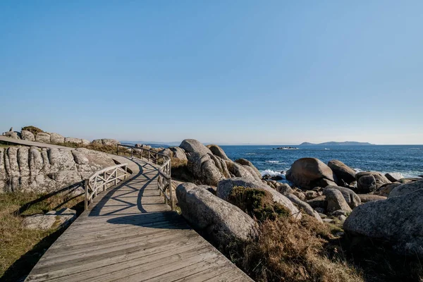 Zigzag Wooden Walkway Rocky Coastline San Vicente Mar Pontevedra Spain — Stock Photo, Image