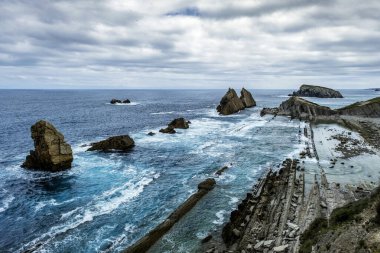 Wave-cut abrasion platform in La Arnia beach, Liencres, Costa Quebrada, Broken Coast, Cantabria, Spain