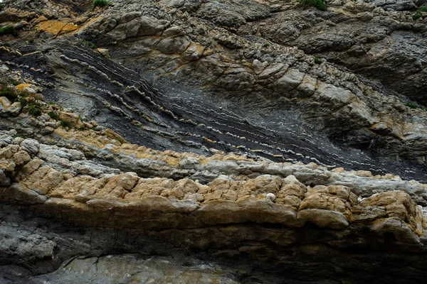 Деталь Ритмічної Стратифікації Скельних Осадових Порід Відкладаються Горизонтальних Шарах Broken — стокове фото