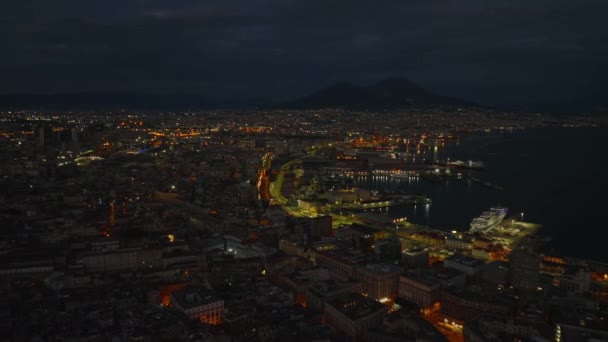 Avante Voe Acima Bairro Urbano Noite Ruas Iluminadas Porto Cidade — Vídeo de Stock