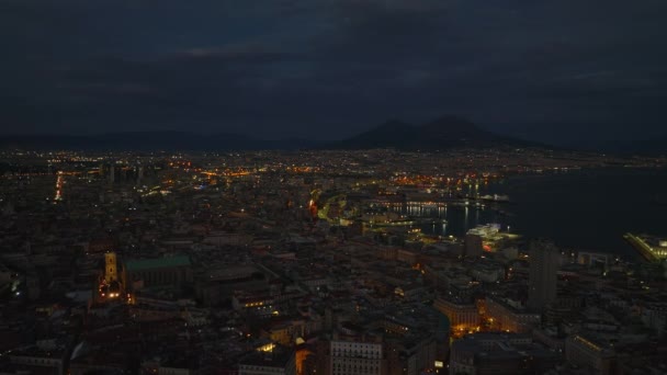 Splendida Foto Aerea Della Città Strade Illuminate Porto Silhouette Del — Video Stock