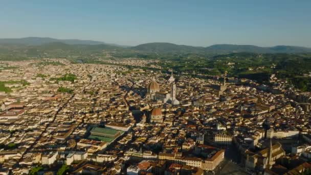 具有名胜的古城中心的美丽的空中全景 佛罗伦萨大教堂 有巨大的圆顶 意大利佛罗伦萨 — 图库视频影像