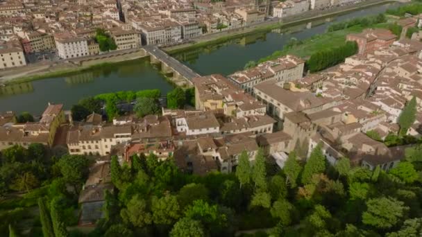 High Angle View Old Apartment Buildings Arno River Calm Water — Stock Video