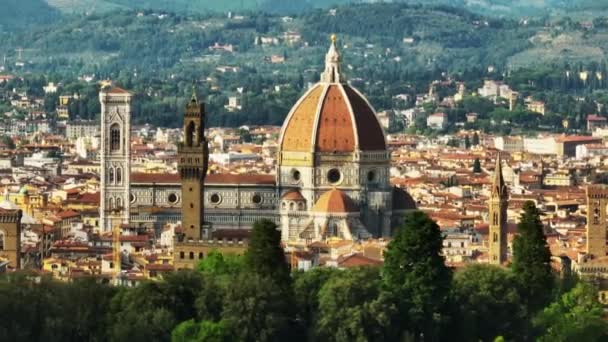 Florencie Katedrála Věže Historickém Centru Města Paralaxní Efekt Řadou Stromů — Stock video