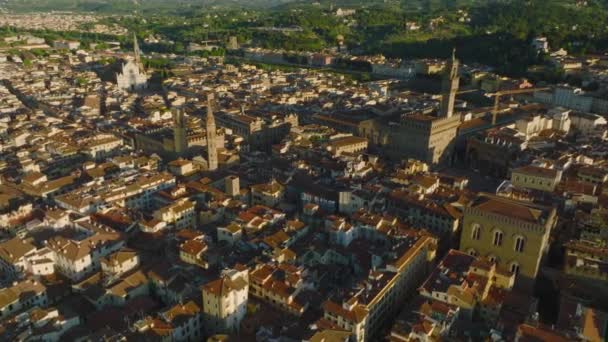 老城区的小房子和宫殿 旅游景点多的地方 黄金时段的空中风景 意大利佛罗伦萨 — 图库视频影像