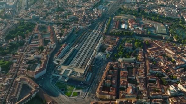 Vue Aérienne Gare Inclinaison Vers Haut Révèlent Une Vue Panoramique — Video