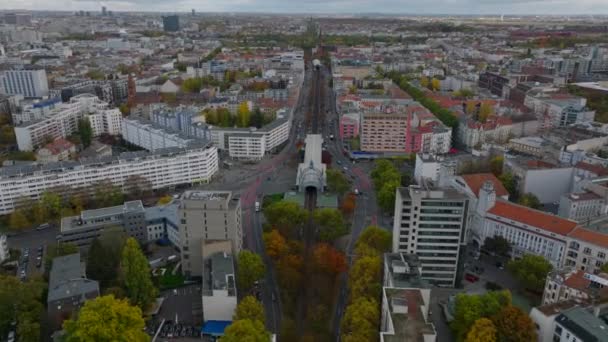 Aerial View Apartment Buildings Housing Estate Tilt Modern Bahn Station — Stock Video