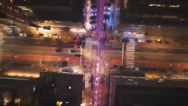 Păsări Ochi Împușcat Ascendent Străzi Aglomerate Intersecții Oraș Centru Noaptea — Videoclip de stoc