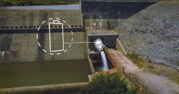 Barajının Hava Kaydırağı Pan Görüntüsü Suyun Gücünü Kullanarak Grafiksel Olarak — Stok video