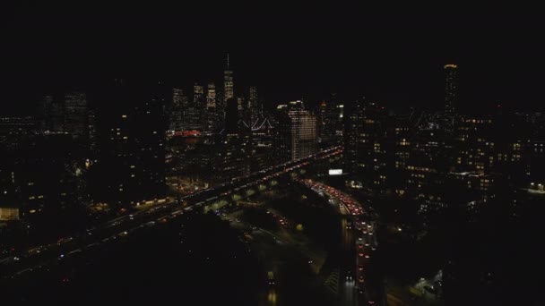 Aerial Footage Busy Multilane Roads Rush Hour Night City Scene — Stock Video