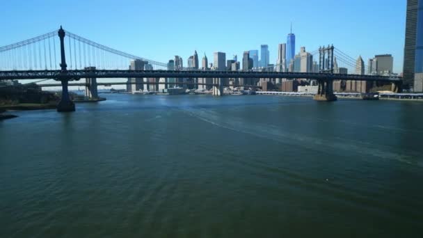 Manhattan Brooklyn Bridges Centre Ville Avec Des Gratte Ciel Avant — Video