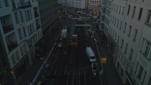 High Angle View Construction Site Street Exchanging Tracks Tram Line — Vídeos de Stock